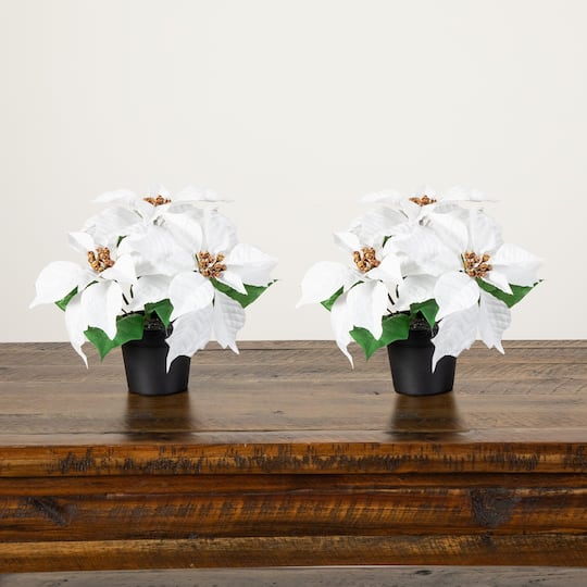 Nearly Natural 9" Artificial Potted Poinsettia Plants, 2ct.